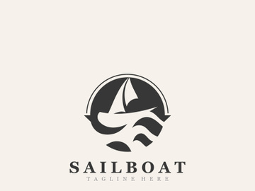 Sail boat logo water lines hipster design minimalist template preview picture