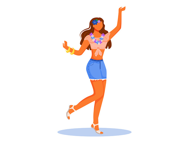 Dancing girl flat color vector faceless character
