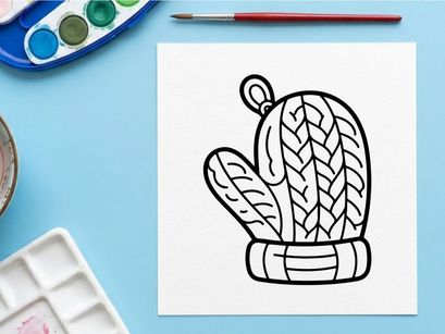 Ícono de manopla tejida de invierno. Dibujo de contorno de un guante de lana acogedor para clima frío.