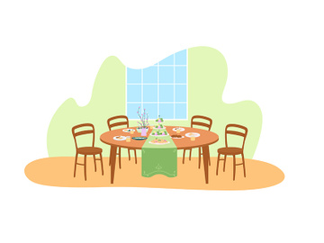 Easter dinner table setting 2D vector web banner, poster preview picture