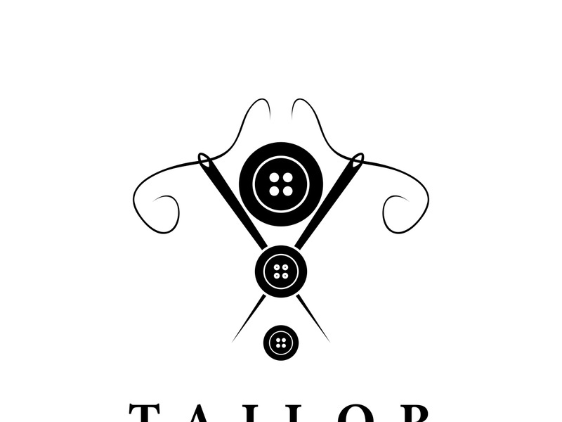 Tailor logo icon illustration template combination of buttons for clothes, thread and sewing machine, for clothing product design