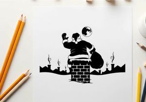 Santa claus silhouette climbing down a chimney on christmas eve night