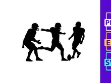 Silhouette of three soccer players in action on the field