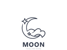 Moon elegant crescent and star logo design line in simple style outline background