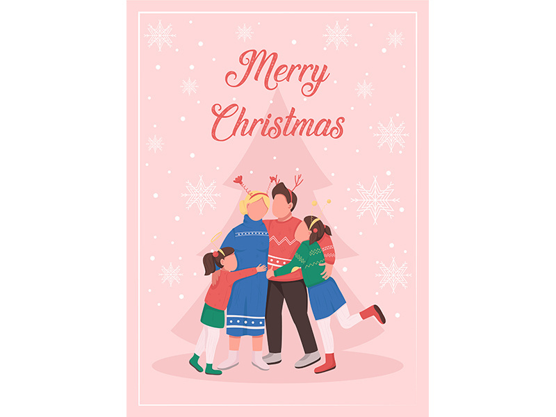 Christmas with family greeting card flat vector template