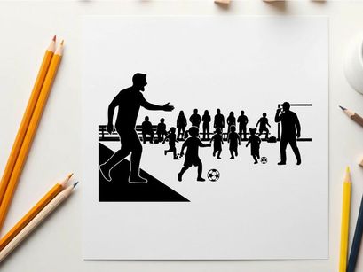 Silhouette of soccer players and spectators on a field