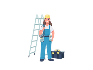 Woman electrician flat color vector detailed character preview picture