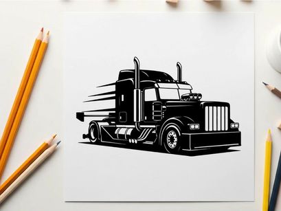 Silhouette of a semi truck with motion lines behind the trailer
