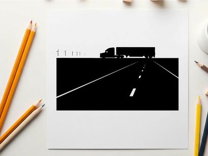 Silhouette of a semi truck driving down a highway at night