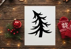 Black silhouette of a pine tree isolated on a white background for holiday design.