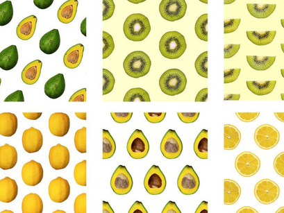 Free Fruit Pattern Background - kiwi, avocado & lemon