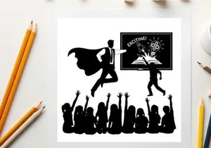 Silhouette of a superhero saving a man with a sign