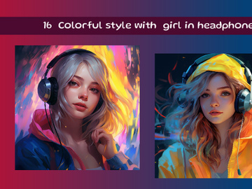 Colorful style with  girl in headphones preview picture