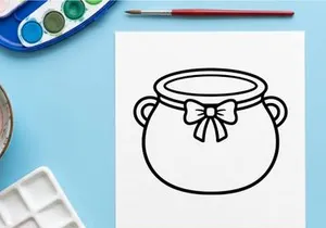 Hand-drawn Halloween candy bucket with bow. Classic trick-or-treat pail illustration for festive celebrations.
