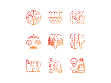 Water resources lacking gradient linear vector icons set preview picture