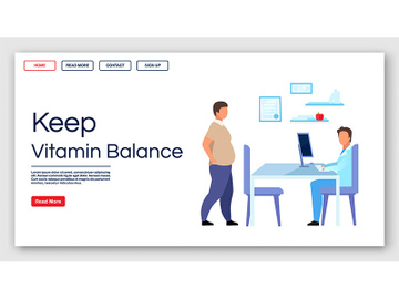 Keeping vitamin balance landing page vector template preview picture