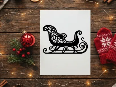 Silueta negra de un trineo decorativo navideño aislado sobre fondo blanco