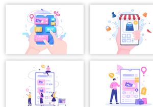 14 Mobile Store or Shopping Online in App Illustration