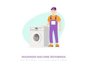 Washing machine repairman vector illustration