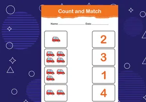 10 Pages Count and match with the correct number. Matching education game. Count how many items and choose the correct number