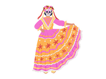 Female mexican costume semi flat color vector character preview picture