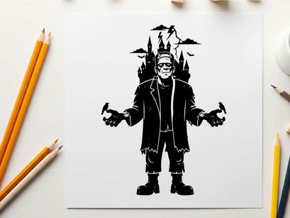 Silhouette of a man with birds and castle background