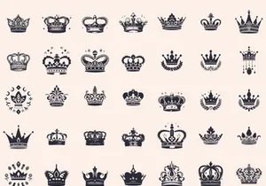 Royal Crown Silhouette, Retro King Crown Icons.