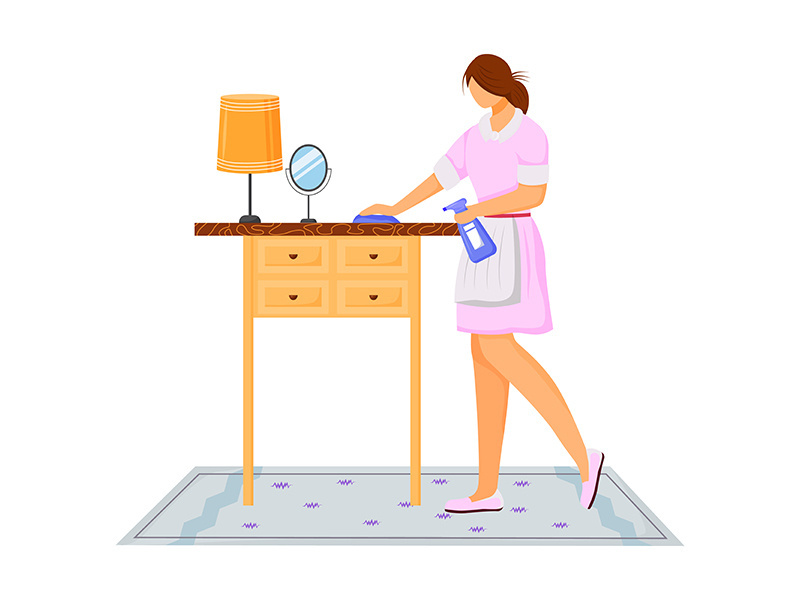 Housekeeping staff in uniform flat color vector illustration