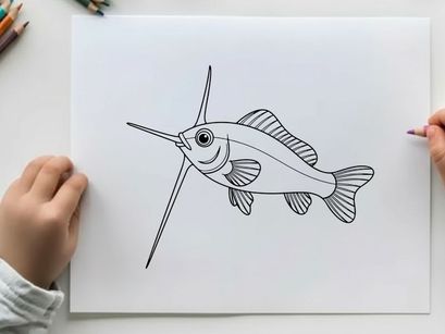 Happy cartoon fish swimming vector illustration flat design
