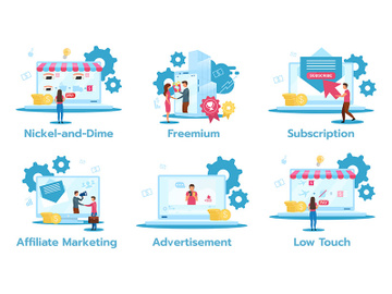 Business model flat vector illustrations set preview picture