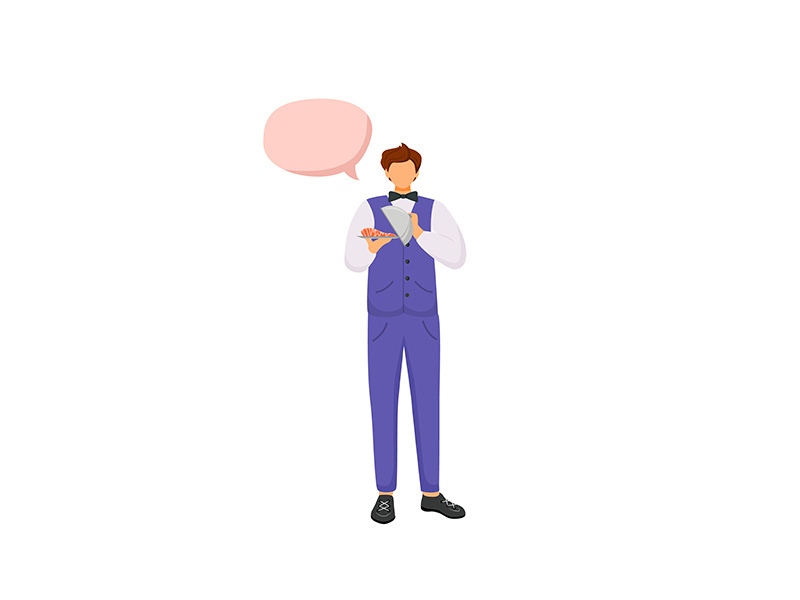Waiter flat color vector faceless character