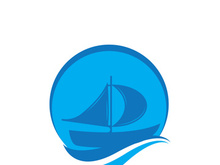 Sailboat boat on sea ocean wave with logo design simple ship