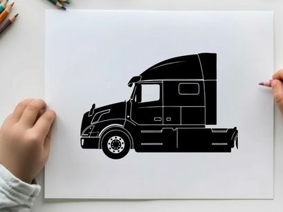 Silhouette of a semi truck with a sleeper berth