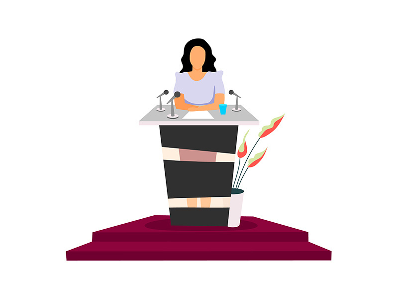 Successful female politician flat color vector faceless character