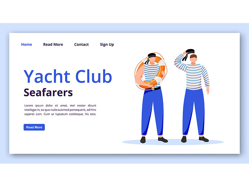 Yacht club seafarers landing page vector template
