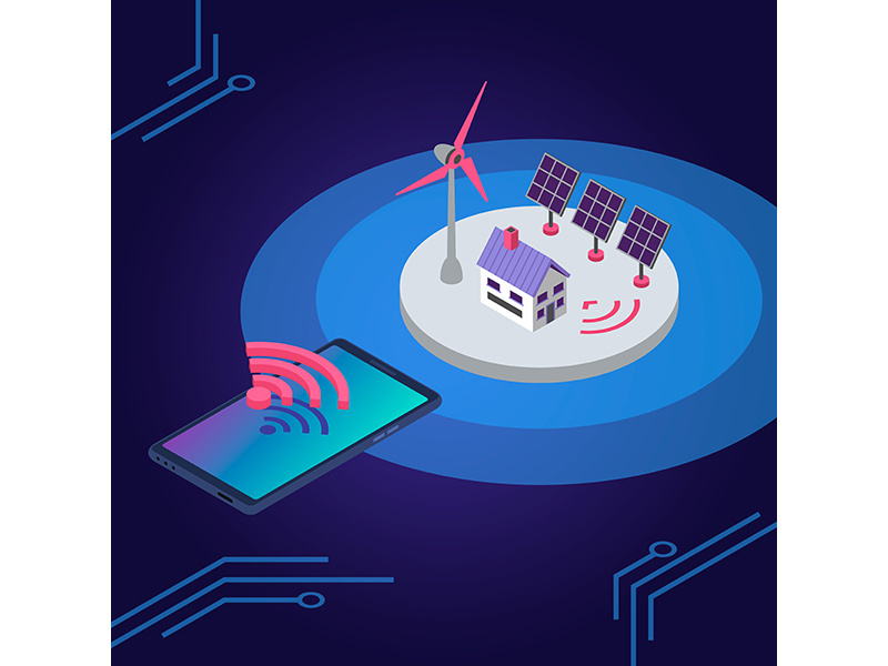 Renewable energy isometric color vector illustration