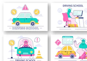 10 Driving School Vector Illustration