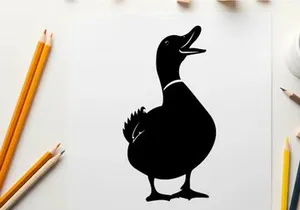 Silhouette of a duck with open beak on white background