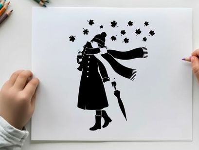 Silhouette of a person holding a lantern and umbrella
