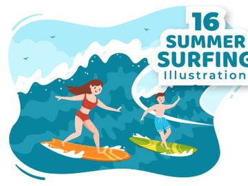 16 Summer Surfing Sports Cartoon Illustration preview picture