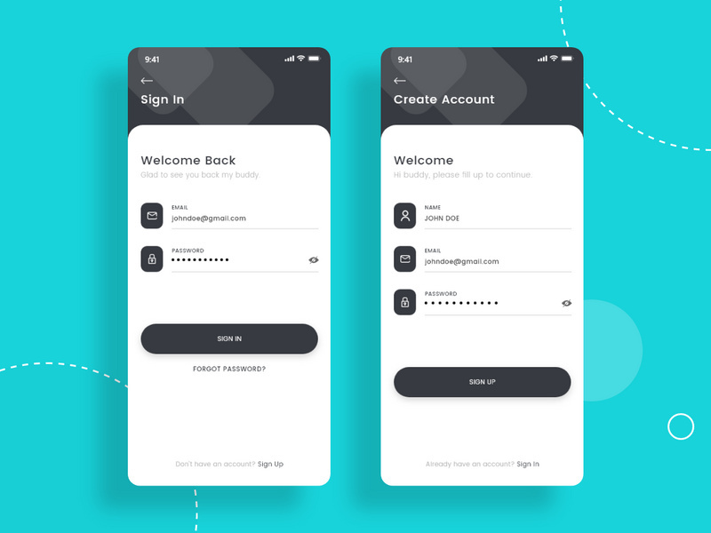 Login and Signup screens concept for Mobile app