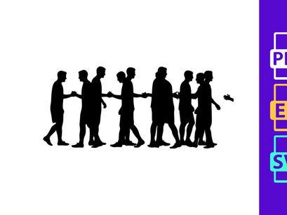 A group of people walking in a line holding hands in silhouette