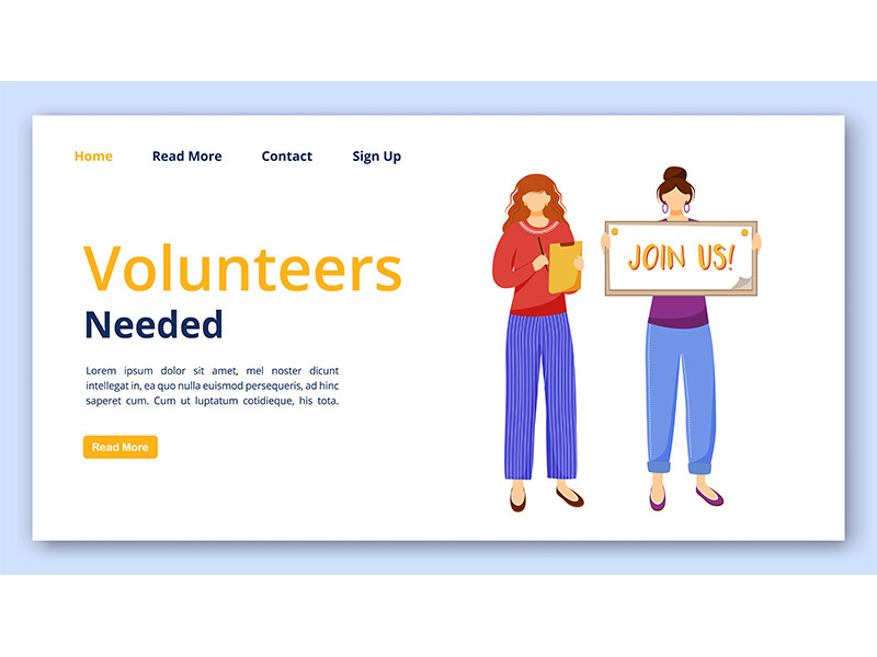 Volunteers needed landing page vector template