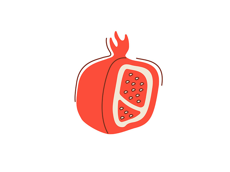 Ripe red pomegranate flat vector abstract element