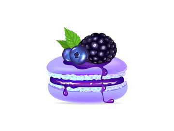 Macaroon, creamy dessert with mint and berries realistic vector illustration preview picture