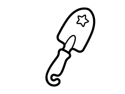 Garden trowel line icon with star. Hand shovel tool for planting and gardening tasks.