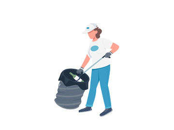 Volunteer collecting trash flat color vector faceless character preview picture