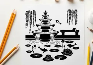 Serene silhouette of a multi tiered fountain scene