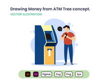 A Man Drawing Money from ATM tree concept