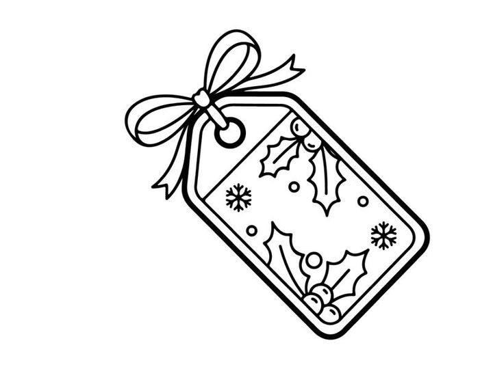 Weihnachts-Geschenkanhänger mit Stechpalmen- und Schneeflocken-Linienkunst-Illustration